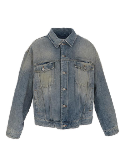 Shop Mm6 Maison Margiela Long Sleeved Denim Jacket In Blue