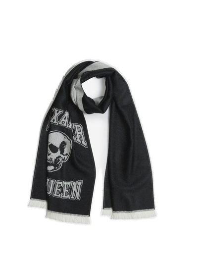 Shop Alexander Mcqueen Logo Intarsia Knitted Fringed Scarf In Multi