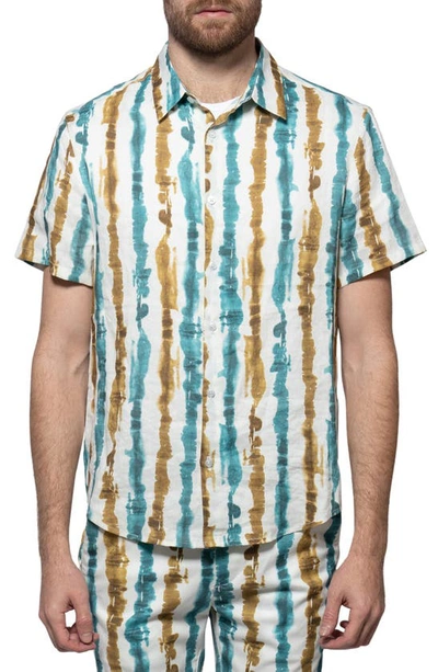 Shop Monfrere Craig Watercolor Stripe Short Sleeve Button-up Shirt In St Tropez