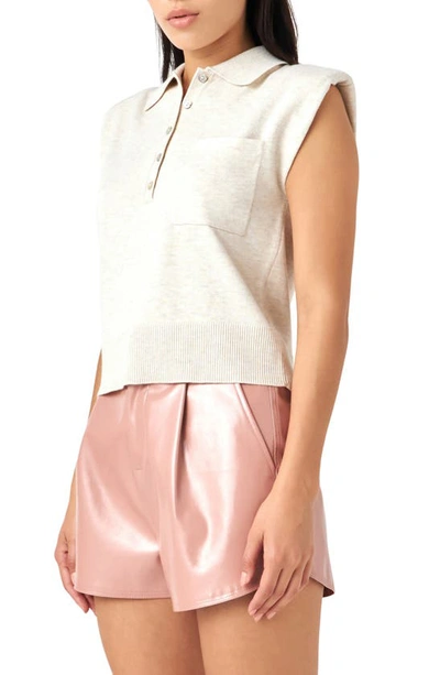 Grey Lab Crop Cap Sleeve Knit Polo In Cream
