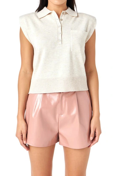 Grey Lab Crop Cap Sleeve Knit Polo In Cream