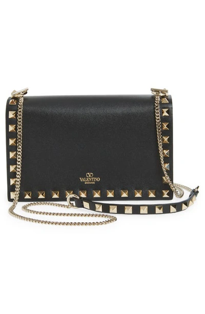 Valentino Garavani Rockstud Leather Crossbody Bag In 0no Nero