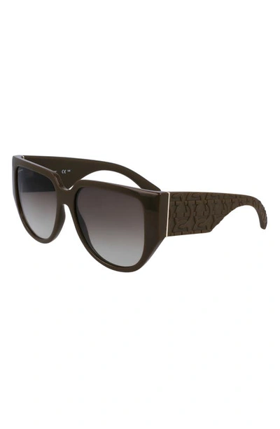 Shop Ferragamo Gancini Tea Cup 58mm Oval Sunglasses In Dark Khaki