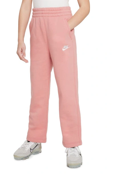 Shop Nike Kids' Sportswear Club Fleece Wide Leg Pants In Red Stardust/ White