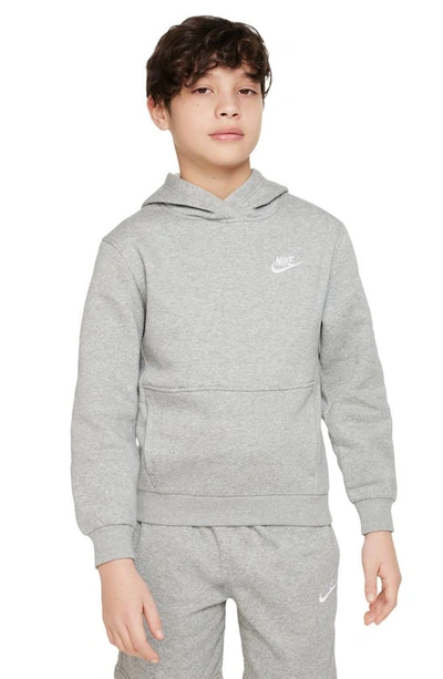 Shop Nike Kids' Club Fleece Hoodie In Grey Heather/ White