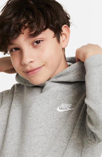 Shop Nike Kids' Club Fleece Hoodie In Grey Heather/ White