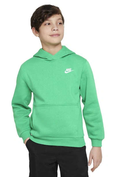 Shop Nike Kids' Club Fleece Hoodie In Stadium Green/ White