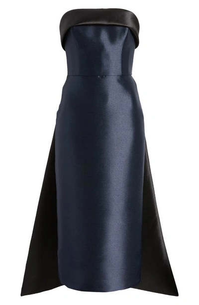 Shop Amsale Two-tone Strapless Watteau Gown In Navy/ Black