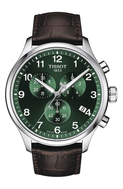 Tissot Chrono Xl Classic Quartz Chronograph Green Dial Brown Leather Strap Men's Watch T116.617.16.092.00 In Brown