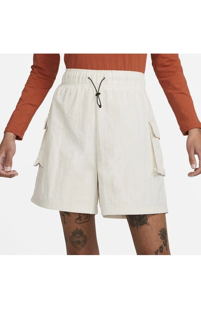 Shop Nike Sportswear Essential Woven High Waist Shorts In Light Orewood Brown/ Sail
