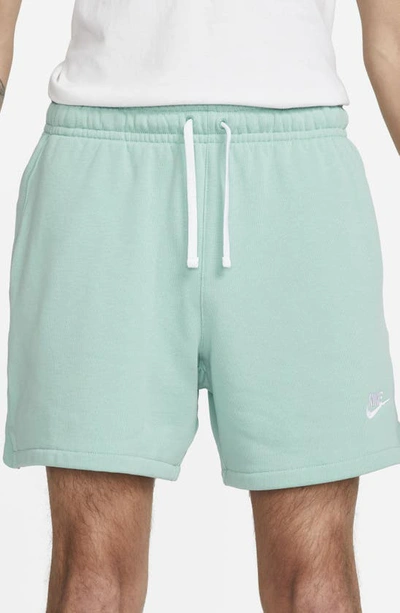 Shop Nike Club Fleece French Terry Shorts In Mineral/ White