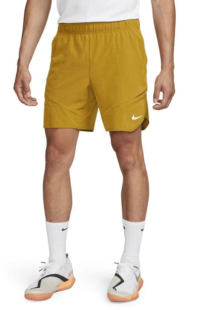 Shop Nike Court Dri-fit Advantage 7" Tennis Shorts In Bronzine/ Lime/ White