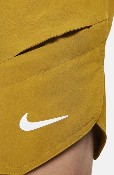 Shop Nike Court Dri-fit Advantage 7" Tennis Shorts In Bronzine/ Lime/ White