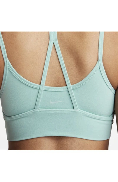 Shop Nike Dri-fit Indy Padded Strappy Light Support Sports Bra In Mineral/ White