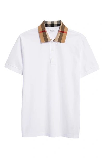 Shop Burberry Cody Check Collar Cotton Piqué Polo In White