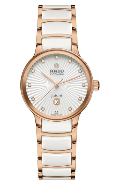 Shop Rado Centrix Automatic Diamond Bracelet Watch, 30.5mm In White