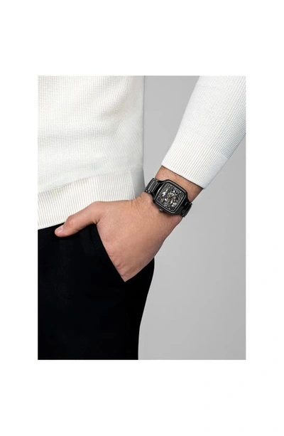 Shop Rado True Square Automatic Skeleton Bracelet Watch, 38mm In Black