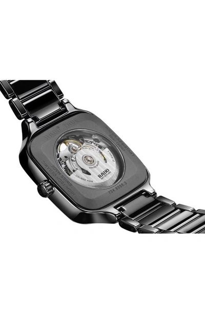 Shop Rado True Square Automatic Skeleton Bracelet Watch, 38mm In Black