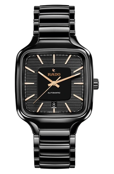 Rado Unisex Swiss Automatic True Square Black High-tech Ceramic Bracelet Watch 38mm In Black