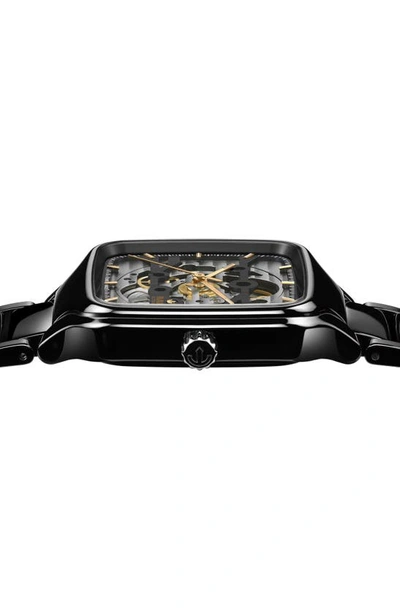 Shop Rado True Square Automatic Skeleton Bracelet Watch, 38mm In Black