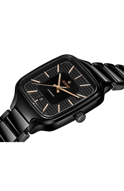 Rado Unisex Swiss Automatic True Square Black High-tech Ceramic Bracelet Watch 38mm In Black