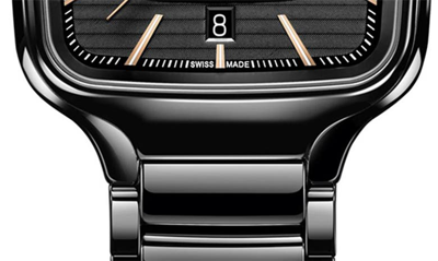 Rado Unisex Swiss Automatic True Square Black High-tech Ceramic Bracelet Watch 38mm In Black