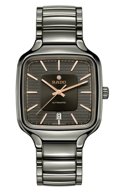 Shop Rado True Square Automatic Bracelet Watch, 38mm In Grey