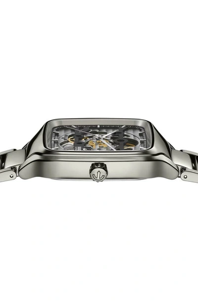 Shop Rado True Square Automatic Skeleton Bracelet Watch, 38mm In Gray