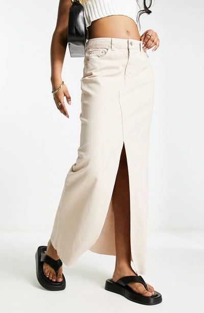 Shop Asos Design Lightweight Denim Maxi Skirt In Stone