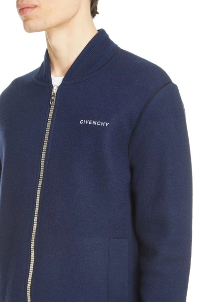 Shop Givenchy 4g Wool Knit Varsity Jacket In Dark Navy