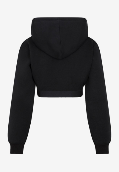 Shop Prada Cropped Hooded Sweatshirt In Black