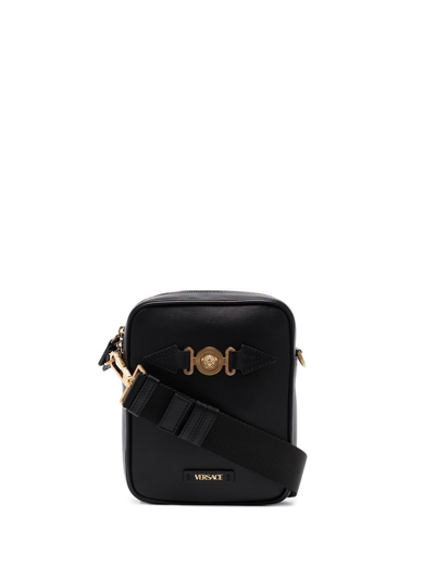 Shop Versace Medusa Messenger Bag With Black Shoulder Strap In Nero