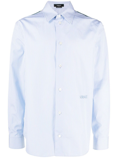 Shop Versace Light Blue Striped Seashell Baroque Shirt
