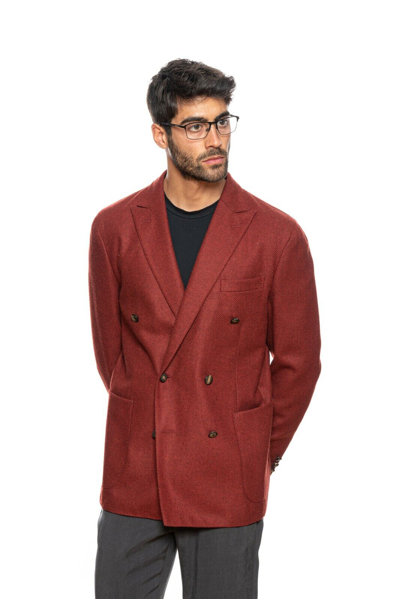 Pre-owned Boglioli $1150  Burgundy Flannel Wool Double Breasted Dover Jacket 42 Us / 52 Eu In Red