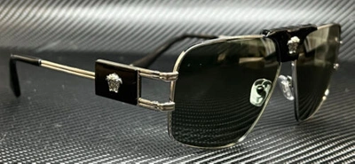 Pre-owned Versace Ve2251 1001 2 Gunmetal Green Men's 63 Mm Sunglasses