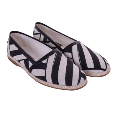 DOLCE & GABBANA Pre-owned Striped Canvas Espadrilles Shoes Mondello Beige Black 06219