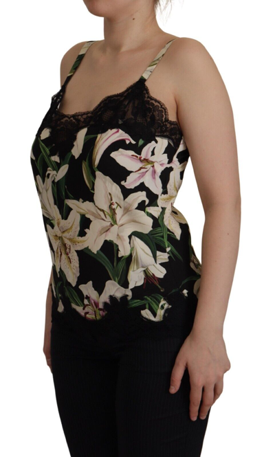 Pre-owned Dolce & Gabbana Lingerie Top Floral Print Lace Silk Camisole It3 / Us M 620usd In Black