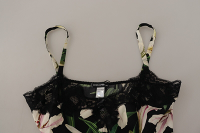 Pre-owned Dolce & Gabbana Lingerie Top Floral Print Lace Silk Camisole It3 / Us M 620usd In Black
