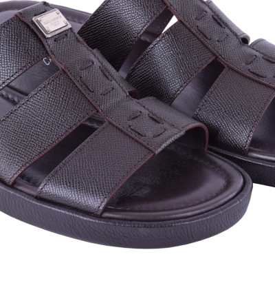 Pre-owned Dolce & Gabbana Dauphine Leather Sandals Mediterraneo With Logo Dark Brown 05221