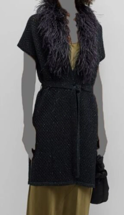 Pre-owned Neiman Marcus $795  Women's Black Cashmere Feather Shawl Mesh Vest Size Xl