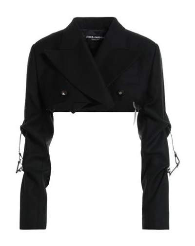Shop Dolce & Gabbana Woman Blazer Black Size 8 Wool, Polyamide, Elastane, Polyester, Bovine Leather