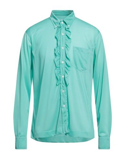 Shop Prada Man Shirt Turquoise Size 15 Polyamide In Blue