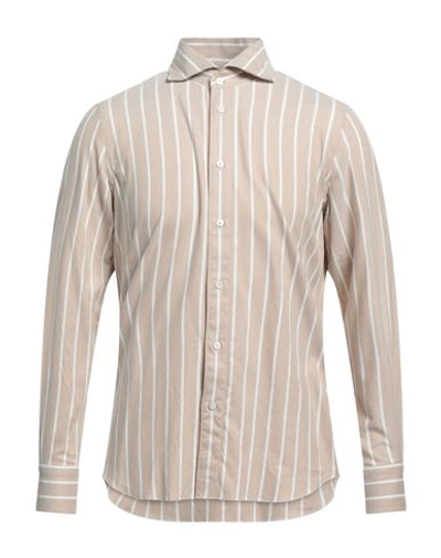 Shop Finamore 1925 Man Shirt Sand Size 15 ½ Cotton, Lyocell In Beige