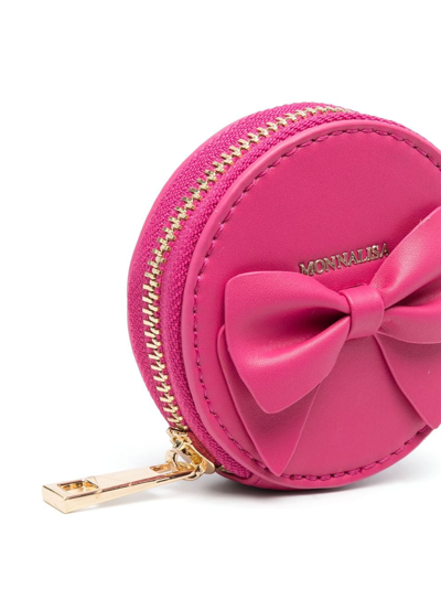 Shop Monnalisa Bow-detail Leather Wrist Bag In Pink