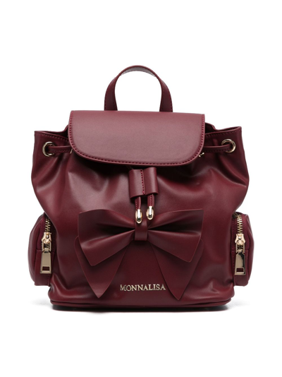 Monnalisa Bow-detailed Leather Backpack In Red
