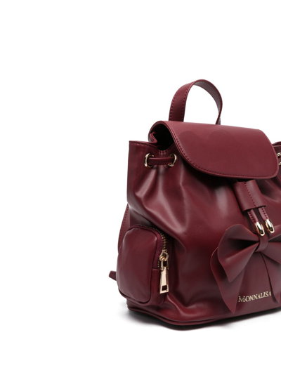 Shop Monnalisa Bow-detailed Leather Backpack In Red