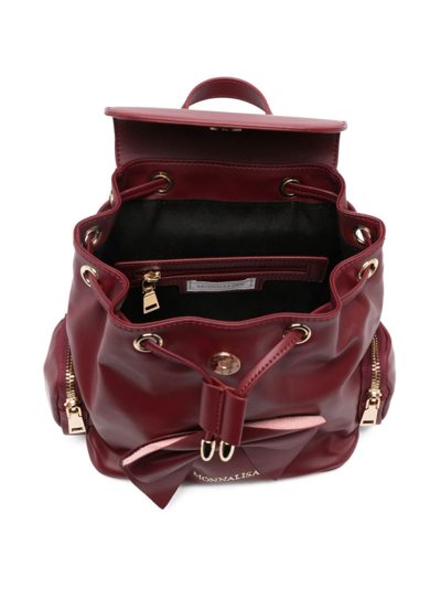 Shop Monnalisa Bow-detailed Leather Backpack In Red