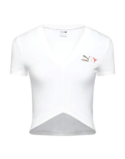 Shop Puma Woman T-shirt Off White Size Xl Cotton, Elastane