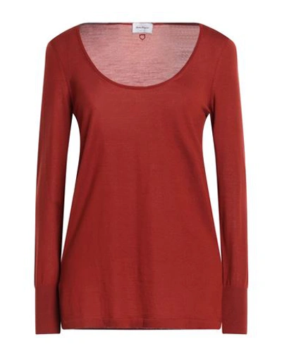 Shop Ferragamo Woman Sweater Rust Size L Virgin Wool In Red