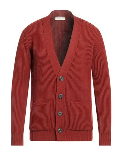 Shop Filippo De Laurentiis Man Cardigan Brick Red Size 44 Merino Wool